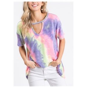 Keyhole Tie Dye Print Top